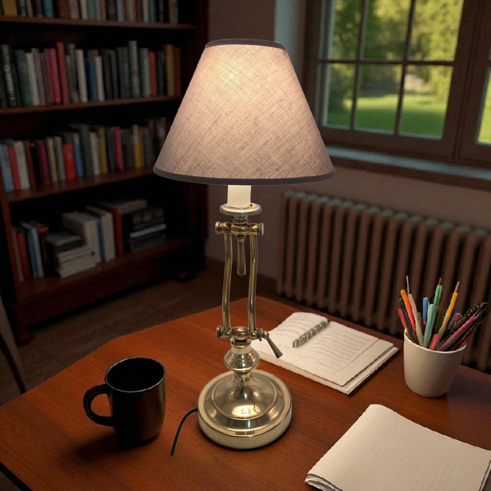 Vintage Sun Housewares Brass Articulating Swivel Table Lamp Light Gray Shade